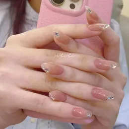 Unhas falsas pontiagudas cabeça amêndoa falsa destacável manicure capa completa imprensa em dicas de unhas menina