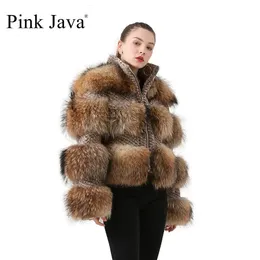女性の毛皮のフェイクファーピンクジャバQC19017リアルファーコート女性冬のファッションジャケット本物のアライグマファーコート本物の毛皮のコート230927