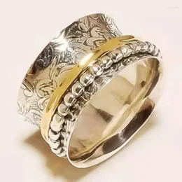 Wedding Rings Exquisite Fashion Wide For Women Vintage Metal Two Tone Hand Carved Spinner Ring Engagement Party Punk Jewelry