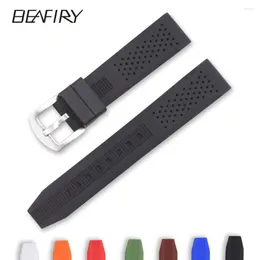 Watch Bands BEAFIRY Soft Silicone Rubber Band16 18 20 22 24mmStrap Watchband Waterproof Sport Black Orange Blue Red Green Brown