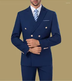 Herrdräkter mode cool tuxedos custome homme terno smal blazer toppade lapel dubbel bröst män kostymer (jacka byxa handdukväst)