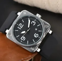 Män tittar på BR Model Sport Rubber Strap Mechanical Movement Automatic Date Bell Luxury Multifunction Watch Business rostfritt stål MAN ROSS Square Wristwatch