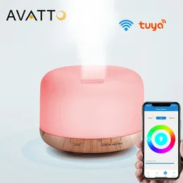 إلكترونيات أخرى Avatto tuya wifi مرطب ذكي الأساسيات روما الزيت ناشر الموجات فوق الصوتية 500 مل الخشب صانع الضباب LED 230927