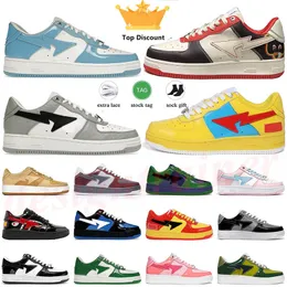 Hot Bapestaes Bapedd Designer Casual Sapatos Esportivos Homens Mulheres Plataforma Sk8 Sta Patente Couro Pastel Vermelho Cinza Verde Tubarão Preto Branco Azul Placa-forma Treinadores Sneaker