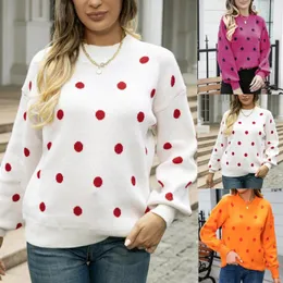 Kvinnors tröjor Kvinnor Autumn Winter Fashion Casual långärmad stickad tröja Lätt polka dot damen strick pullover