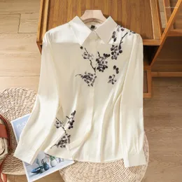Women's Blouses Silk Casual Shirts Fashion Satin Prints Loose Long Sleeves Ladies Clothing Summer 2023 Women Tops