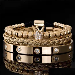 Bangle Luxury Micro Pave Cz Crown Roman Royal Charm Men Bracelets Bracelets Stal nierdzewna Kryształy Brzepły para ręcznie robiona biżuteria prezent 220831 dhdnh