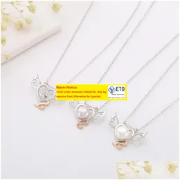 Jewelry Settings Simple Heartshaped Angel Pearl Pendant Necklace Female S925 Pure Sier Delicate Diy Empty Bracket Mount Clavicle Ch Dhzbr ZZ