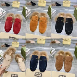 2024 Designer Princetown Slippers Fur Mules LOGO Loafers Suede Sheepskin Velvet Women Interlocking G Shearling Sandal Metal Chain Comfortable Casual Shoes Slides