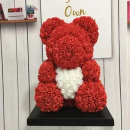 Härlig Big Red Rose Flower Bear Rose med hjärtornamentsgåvor för alla hjärtans dag Women Wife Gift 25cm 8 Colors211u