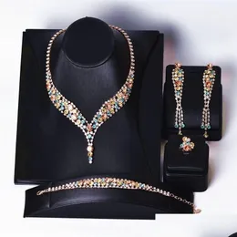 Jewelry Sets Crystal Necklace Set Luxury Color Ladies Necklaceearringsringbracelet Fashion Accessories Coruixi Hn3310 221109 Drop Del Dhrdx
