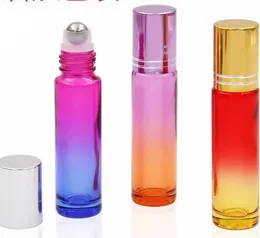 10ml Empty Glass Perfume Bottle With Stainless Steel Roller Ball Mini Portable Travel Colorful Essential Oil Container Tools RRA957 ZZ
