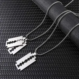 Pendant Necklaces Fashion Silver Color Stainless Steel Razor Blades Pendant Necklaces Men Jewelry Steel Male Shaver Shape Sweater Necklace GiftsL230928