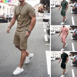 Men's Tracksuits Suit Solid Colour O-neck Short-sleeved T-shirt Shorts 2-piece Set Streetwear 2023 Summer Loose Fashion Casual Sets