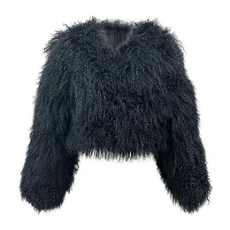 Pele feminina pele falsa senhora luxo mongol casacos de pele de ovelha inverno grosso quente colheita jaqueta natural casaco de pele s52 230927