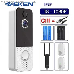 Dzwonki doorowe EKEN T8 IP67 WiFi odporna na odporność na smarę kamera do drzwi 1080p wizualna nokoma widzenie ip drzwi PIR PIR bezprzewodowe kamery YQ230928