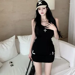 Casual Dresses Hong Kong Style Spicy Girl Vest Dress Women Letter Print Slim-Fit Hip Summer Sexy Short Tide