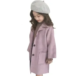 Coat Spring Autumn Wool Blends Jacket för Girl Korean Version fördubblar syntesbeläggning Midlängd Casual Childrens Clothing 230927