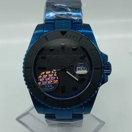 2021 novo relógio masculino preto moldura de cerâmica sub relógios brilhante azul chapeamento aço inoxidável relógios mecânicos automáticos 40mm mad201f