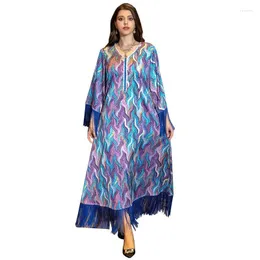 Ethnic Clothing Muslim Long Dress Casual Robe African Dresses For Women Printed V Neck Sleeves Loose Fall Dubai Vestidos