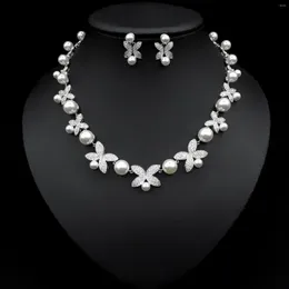 Necklace Earrings Set Funmode Bridal White Pearl Earring Simple Women's Two-piece FS419