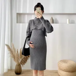 Sukienki macierzyńskie 6199 jesienne zima koreańskie mody dzianinowe swetry macierzyńskie ubieraj eleganckie ubrania liniowe dla kobiet w ciąży ubrania ciążowe 230927