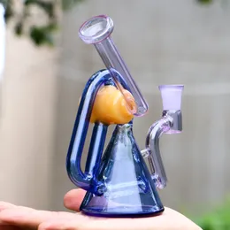 Becher blu Rig in vetro Narghilè Bong in vetro Puff Recycler Fumatori Tubi doppi piegati Mini Oil Dab Rig Filtro a bolle in linea Tubi dell'acqua Perc Shisha Ciotola comune da 14 mm Commercio all'ingrosso