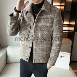 Men's Jackets 2023 Winter Warm Casual Long Cardigan Jacket New Men Fashion Single-breasted Coats Plaid Printed Mens Woolen Coat Brand Clothing J230927