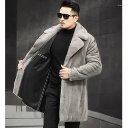 Men's Trench Coats 2023 Brand Faux Fur Coat Thicken Winter Warm Jacket Men Long Lapel Daily Outdoor Outwear Overcoat 6XL