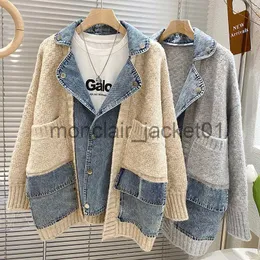 Kvinnorjackor 2023 Ny Autumn Winter Women Splicing Denim Jacka Kvinnor Långärmad Jean Jackets Kvinna Löst tröja Cardigan Jacket J230928