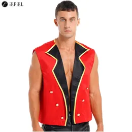 Gilet da uomo Circo Ringmaster Costume Halloween Showman Cappotto aperto sul davanti Gilet Giacca Gilet Capobanda Domatore di leoni Fancy Dress Up 230927