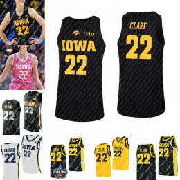 22 Caitlin Clark Jersey Iowa Hawkeyes 여자 대학 농구 유니폼 검은 흰색 옐로우