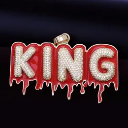 Nome personalizado óleo vermelho esmagamento bolha gotejamento carta corrente colares pingente zircão masculino hip hop jóias com corda chain217p