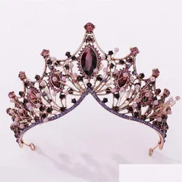 Hair Jewelry Baroque Vintage Purple Crystal Beads Bridal Tiaras Crown Bride Band Black Pageants Diadem Accessories 220831 Drop Drial Dring Dh3sp