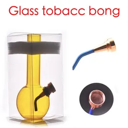 Wholesale Small Mini hookah Travel Yellow glass water dab rig bong tobacco pipe Recycler Ash Catcher bongs with downstem metal smoking dry herb bowl