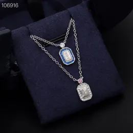 Top Quality Pendant Necklace S925 Sterling Silver Bule Crystal Square Perfume Bottle Charm Short Chain For Women Jewelry286z