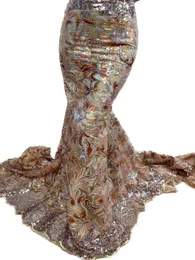 豪華なウェディングブライダルドレス刺繍フランスレーザーレーススパンコール生地アフリカン女性メッシュドレスデザインナイジェリアの女性パーティーバンケットアパレルYQ-7137