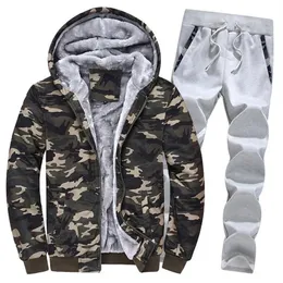 Men's Warm Sets Fleece Fashion Sporting Tracksuit Men Patchwork Zipper Hooded Sweatshirt Sweatpants Mens 2 Pieces Set Slim T269O