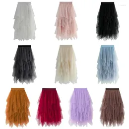 Skirts Women Tulle Midi Skirt Elastic Waist Female Mesh Layered Fairy Party High For Prom