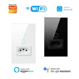 Altra elettronica Tuya WiFi Smart Touch Interruttore della luce Presa 20A Brasile Spina a muro La casa funziona con la voce della vita tramite Alexa Google 230927