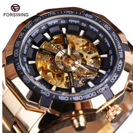 Forsining Sport Racing Serie Skeleton Edelstahl Schwarz Goldene Zifferblatt Top Marke Luxus Uhren Männer Automatische Uhr Uhr Men332n