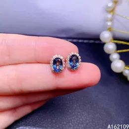 Studörhängen fina smycken 925 Sterling Silver inset med naturliga ädelstenar Kvinnor lyxiga mode ovala blå topas öron stöder detec