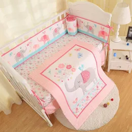 New arrival 7Pcs Newborn Crib bedding set elephant Baby bedding set For Girl Baby bed sets Cuna quilt Bumper bed skirt Fitted3546