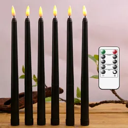 Candles Halloween LED svart avsmalning med fjärrkontroll 6 eller 12 stycken Flamelösa elektroniska 28cm11 tum fönsterljusstakar 230921