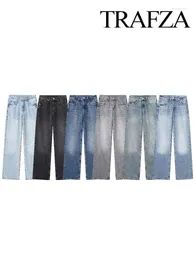 Women's Jeans TRAFZA Women Fashion Trousers Trend Denim Multiple Colour Loose Long Woman With Gradient Streetwear Female Wide Leg Pants