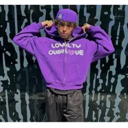 Sweats à capuche pour hommes Sweatshirts Y2K Zipper Hoodies Hommes Casual Pardessus Streetwear Lettre Imprimer Gothique À Capuche Femmes Harajuku Veste Top Lâche Violet Sweatshirts 230927