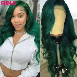 Syntetiska peruker Dark Green 13x4 Glueless Wear and Go peruk förplukted Mänskligt hår kroppsvåg spets front för kvinnor som är redo till 230927