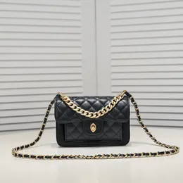 Kvinnor Luxury Crossbody Bag Top Quality Plaid Flap Chain Shoulder Bag äkta läder Caviar Lambskin Classic Messenger Bag All Black Purse quiltad handväska