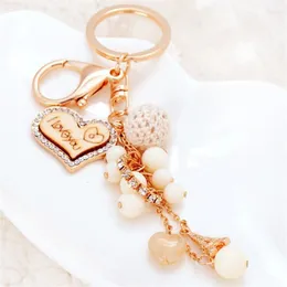 Keychains Creative Heart Fashion Key Chains Women Bag Charm Pendant Car Rings Holder Love Beads Keyrings Gifts