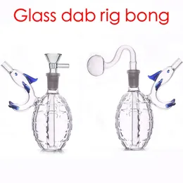 Wholesale Cute dolphin Hookah mini Creative newest design antitank grenade Shape Glass water dab rig bong with 14mm male oil burner or smoking tobacco bowl